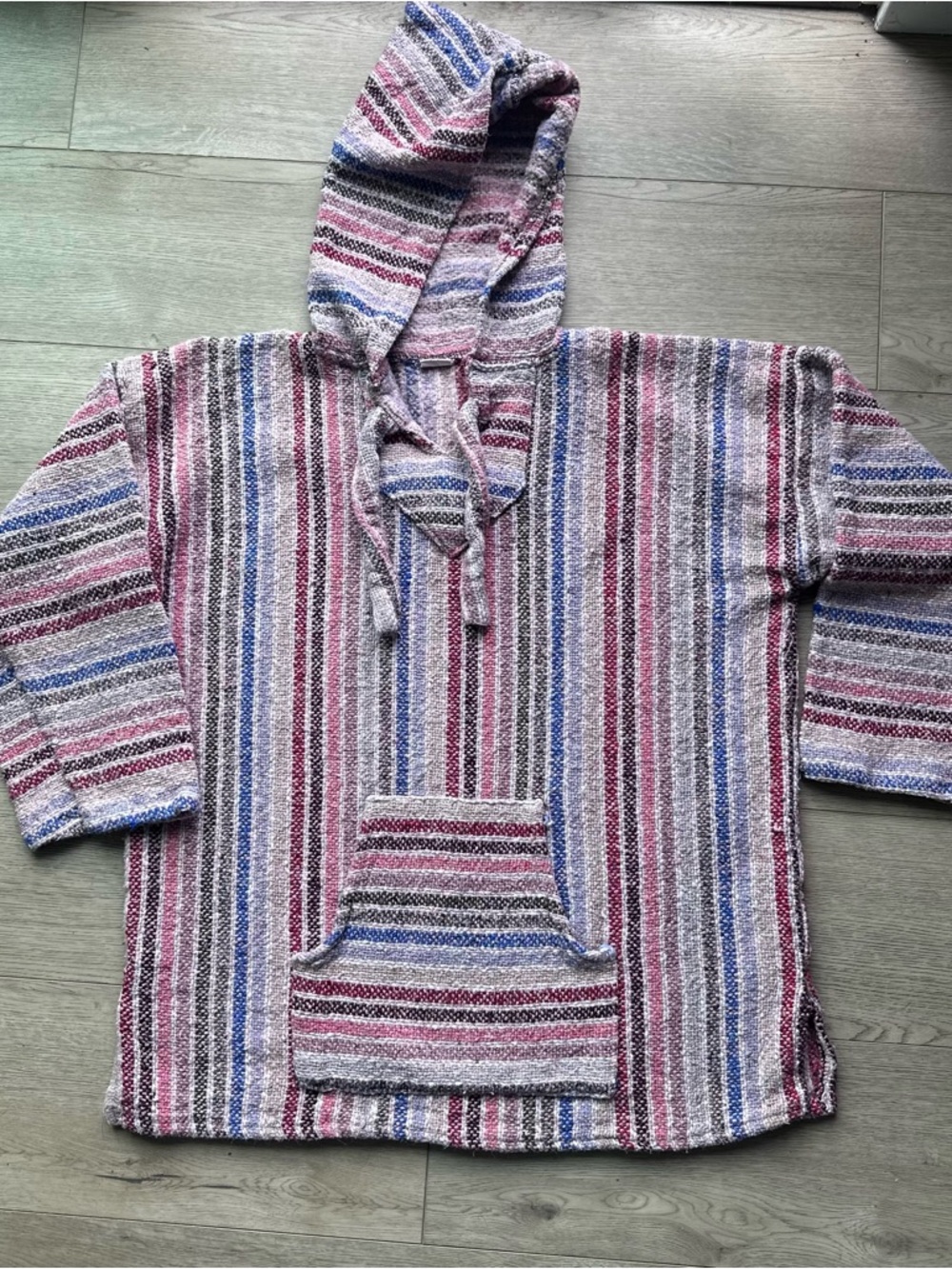 Baja Hoodie Drug Rug Striped Pullover Hooded Sweatshirt Boho Festival